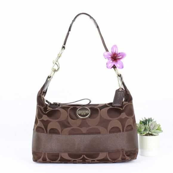 Coach Handbags - Coach Y2K Signature Stripe Brown Hobo Bag